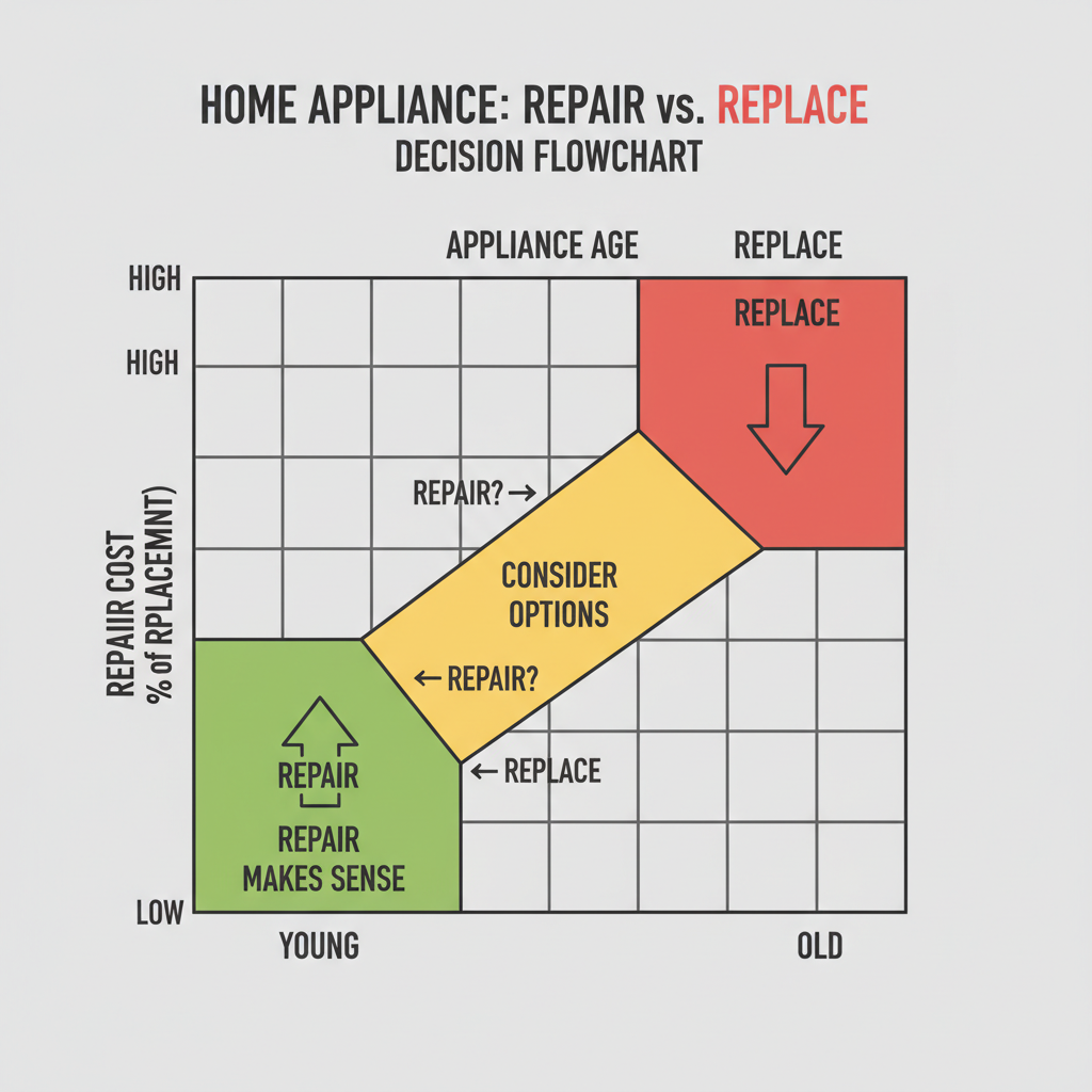 Infographic showing when to repair vs replace home appliances
