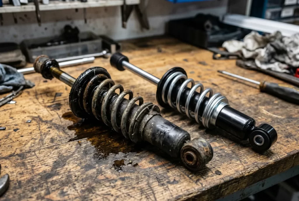A leaking or compressed shock absorber