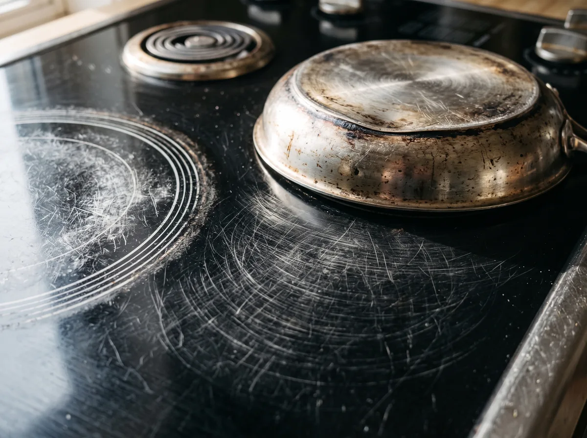 Surface scratches on a glass top stove cooktop